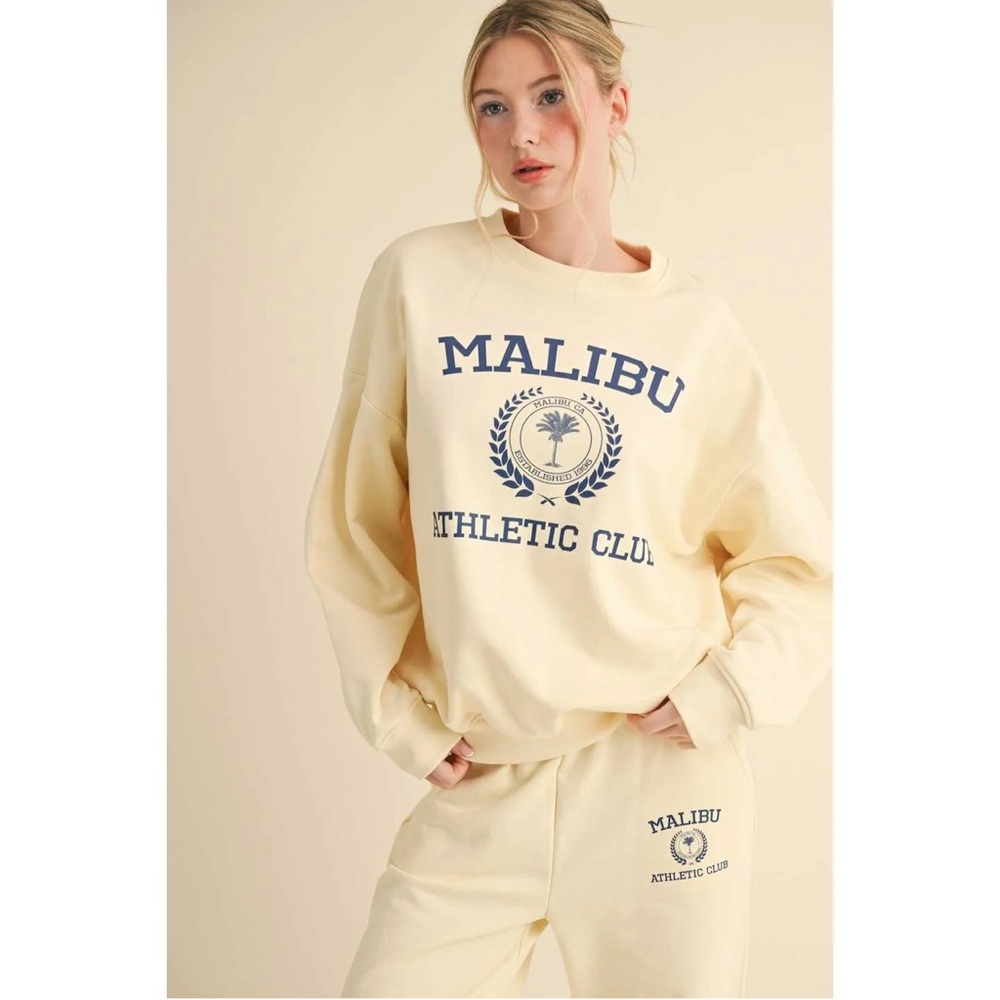 Kimberly C Cream Butter Yellow Malibu Athletic Club Crewneck Sweatshirt